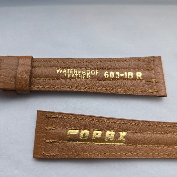 Vintage COPAX leather watch band strap brown tan camel stitched gold detail - Picture 3 of 5